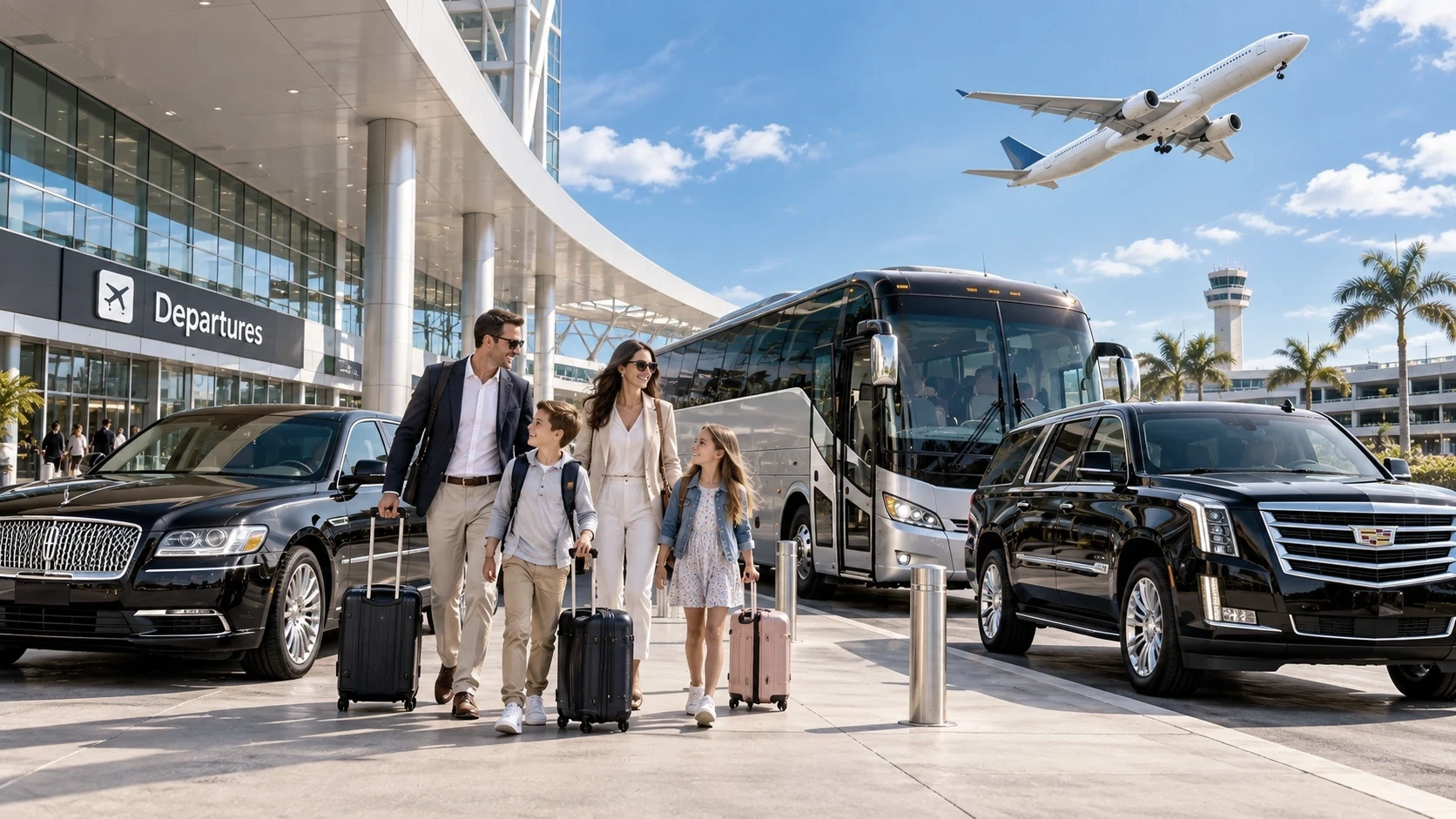Group charter transportation at a San Jose area airport